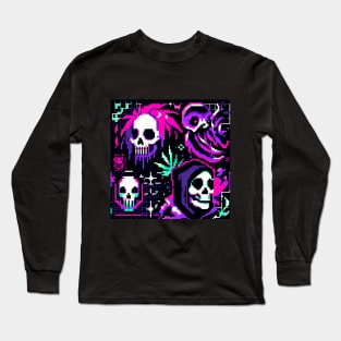 Patron Calaveras Mutantes y Pulpo Alien Morado Pixelados 2 Long Sleeve T-Shirt